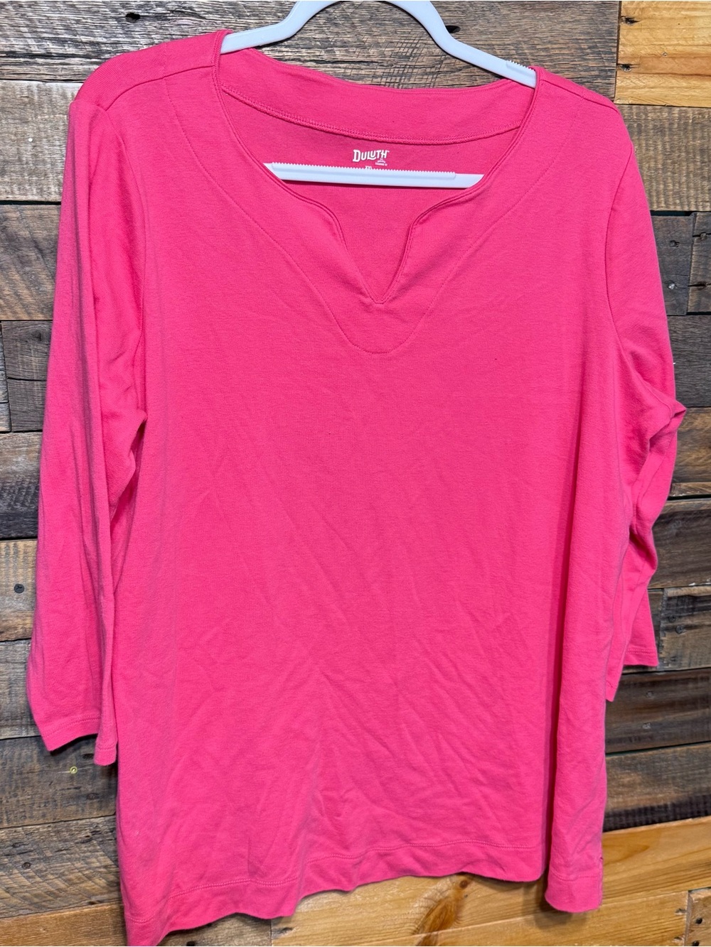 Duluth Womens XXL Pink Cotton V Neck 3/4 Sleeve T Shirt Top